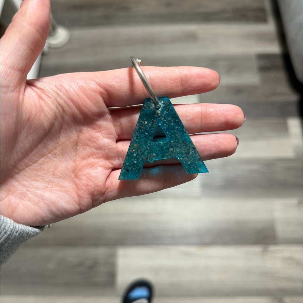 Teal Glitter Letter A Keychain
